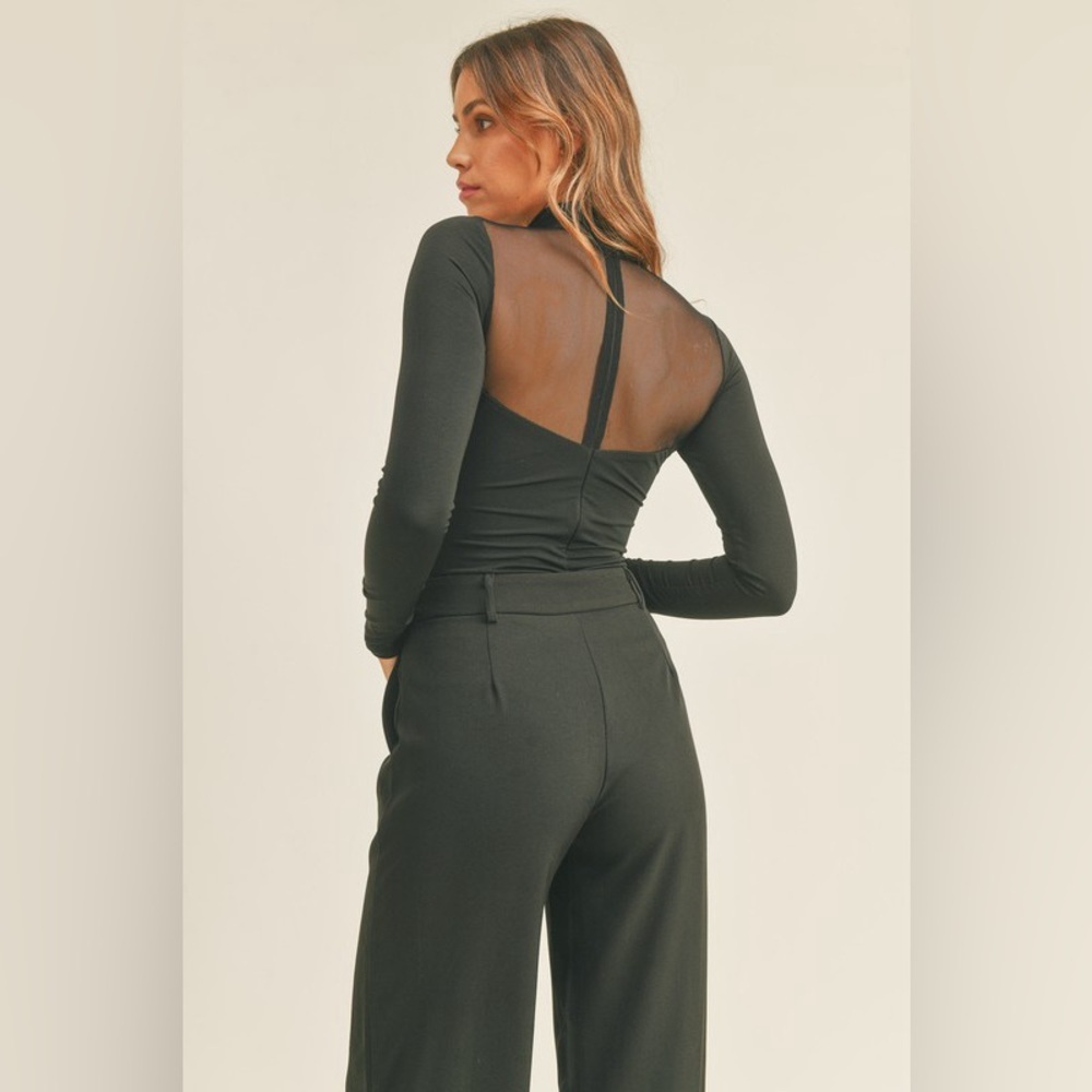 159. Last 2! Mable COST 🛑Mesh Bodysuit Black Mock Neck With Back zipper - Picture 3 of 4